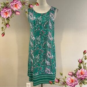 Paisley print Green Sleeveless casual‎ mini scoop neck  Dress